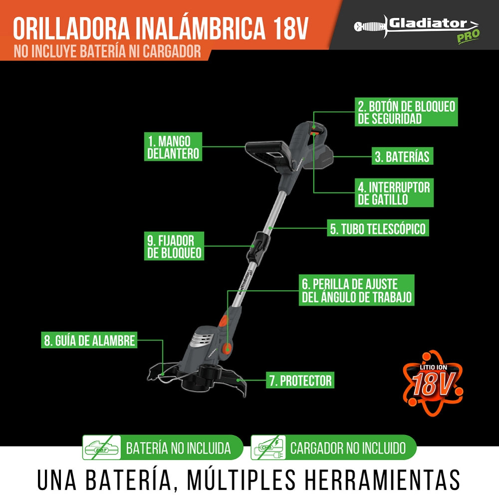 Orilladora Inalámbrica 18V SIN BAT BDR 812/18 GLADIATOR