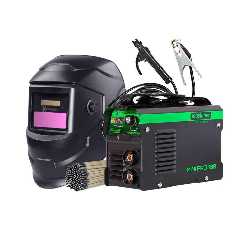 Pack Soldadora Inverter MiniPro 100Amp MASKINER + Máscara Fotosensible + Electrodos