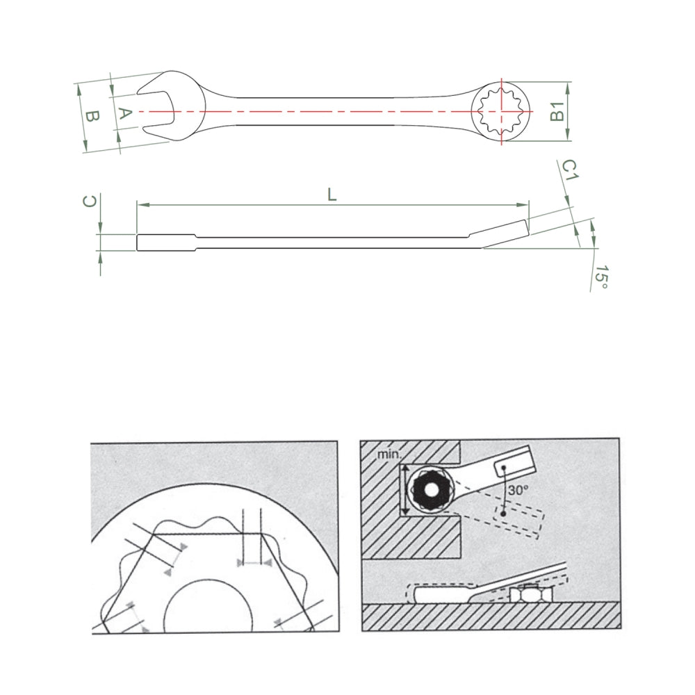 LLAVE PUNTA CORONA ACODADA 75o de 11mm W69111
