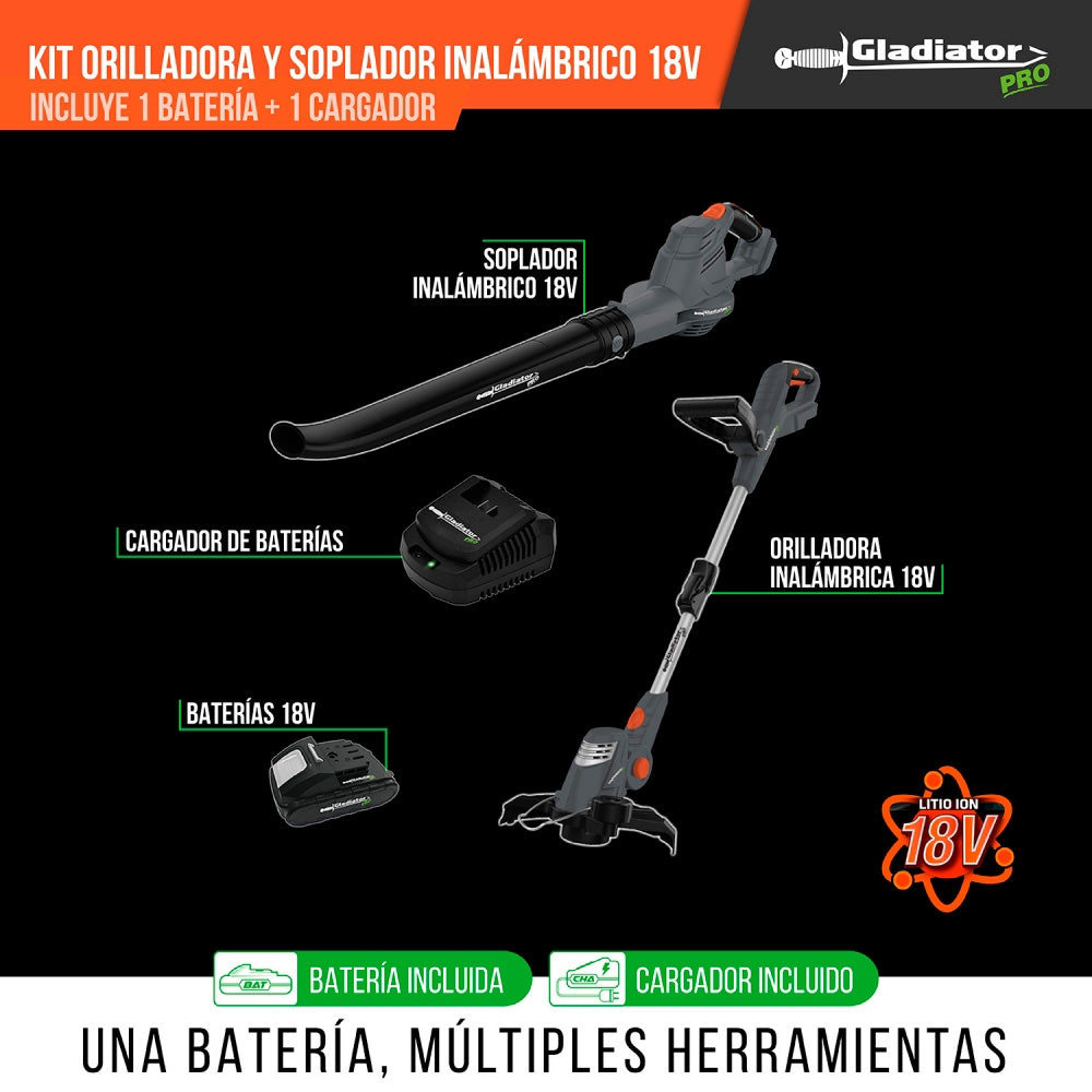 KIT Orilladora Inalámbrica 18V + Soplador Inalámbrico 18V GLADIATOR