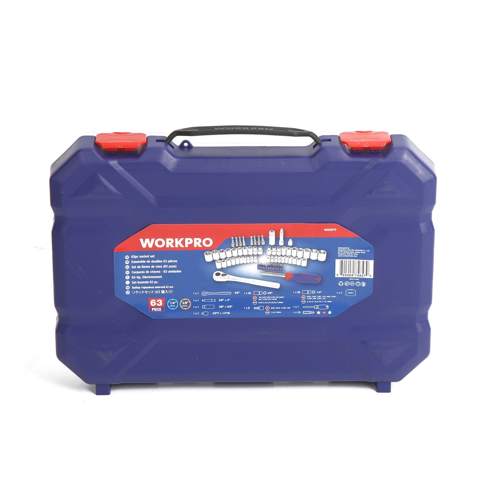 Juego de Dado 1/4'; y 3/8'; de 63 Piezas WORKPRO