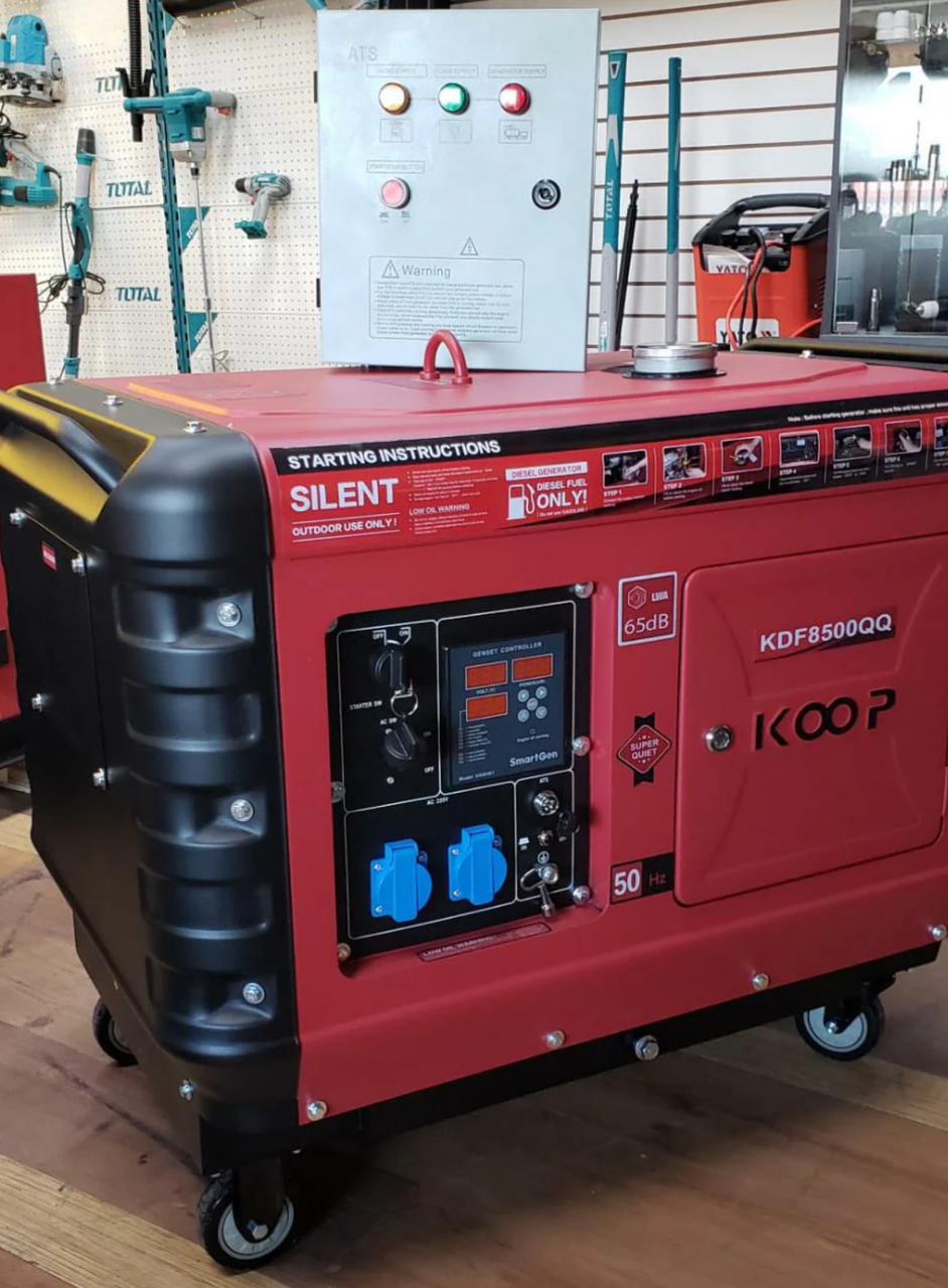 Generador Diésel Monofásico KOOP KDF8500QQ 8kVA Súper Silencioso c/ATS