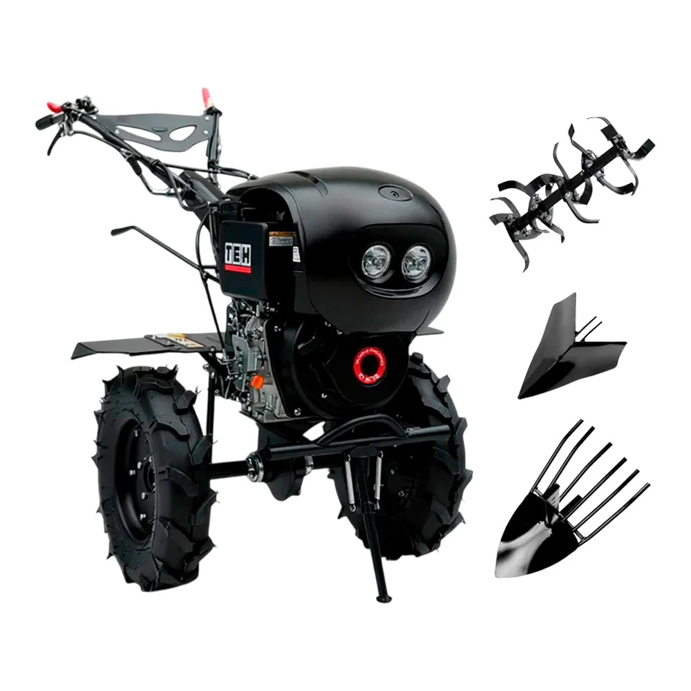 Motocultivador Diésel TEHTOOLS 10 HP – Partida Eléctrica, 3 Marchas, Arado y Cultivador