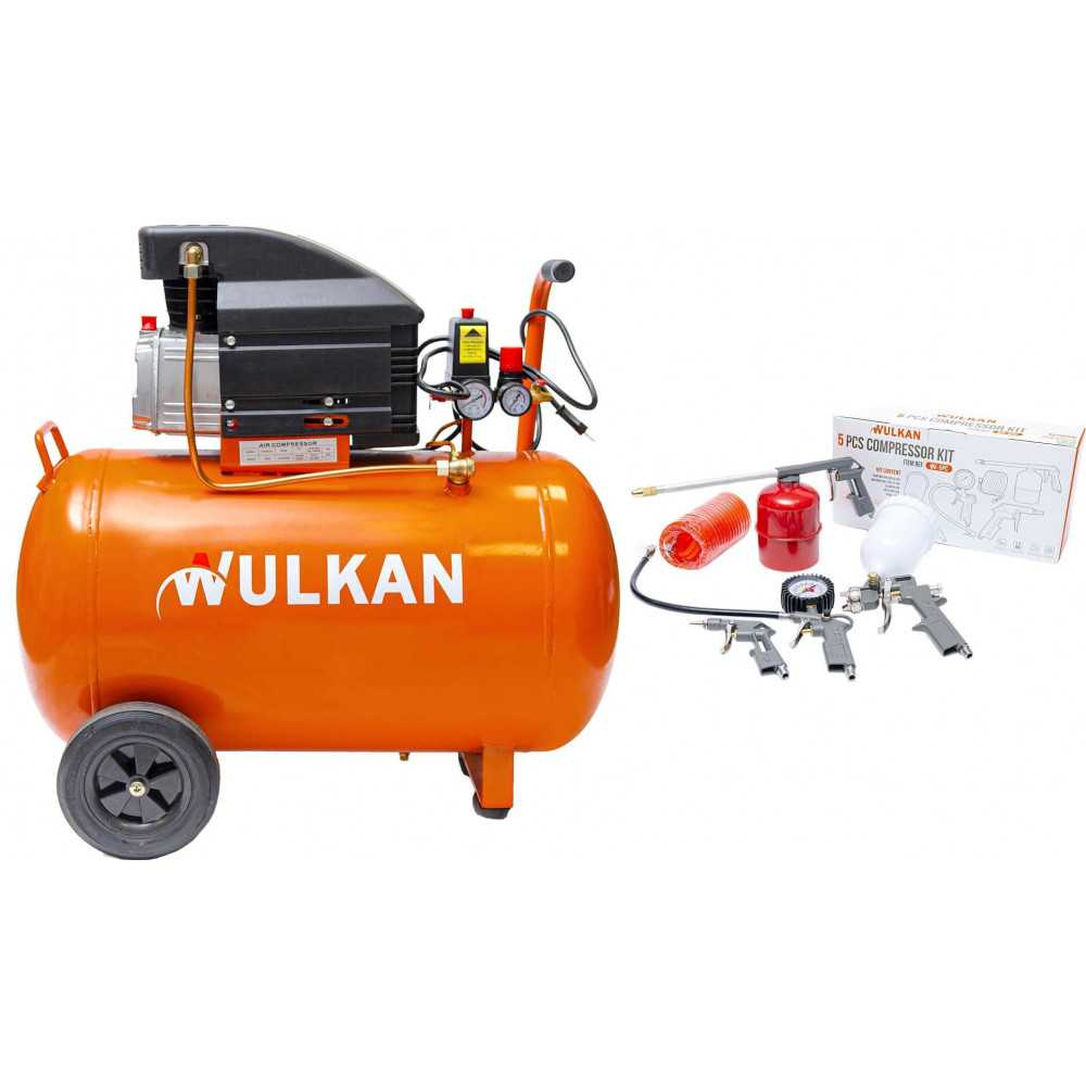 Compresor 50LT 2,5HP + Kit Compresor 5 piezas WULKAN