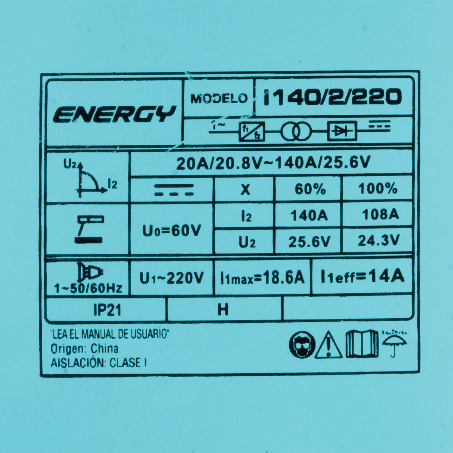 Soldadora Inv Arco Manual 140 Amp I140/2/220 ENERGY