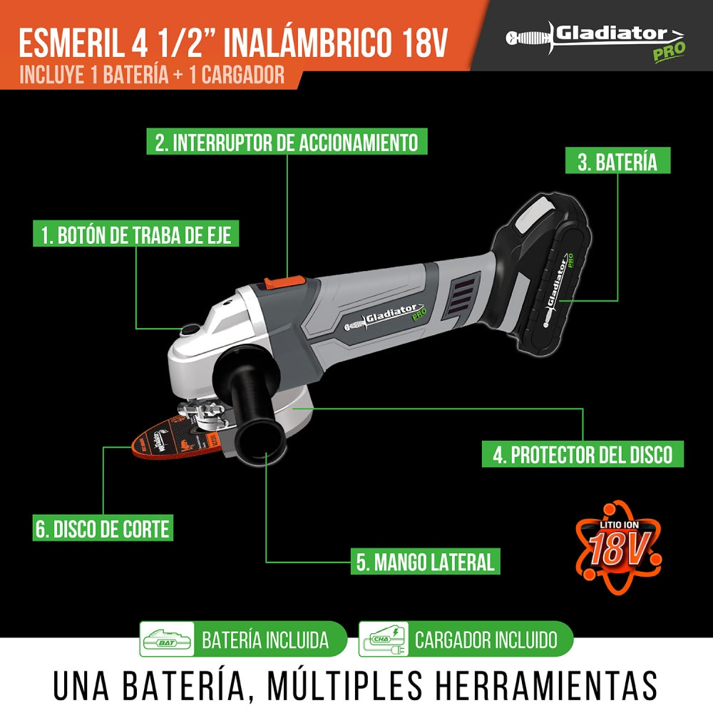 Esmeril 4 1/2'; Inalámbrico 18v 1 BAT AA815/18C1