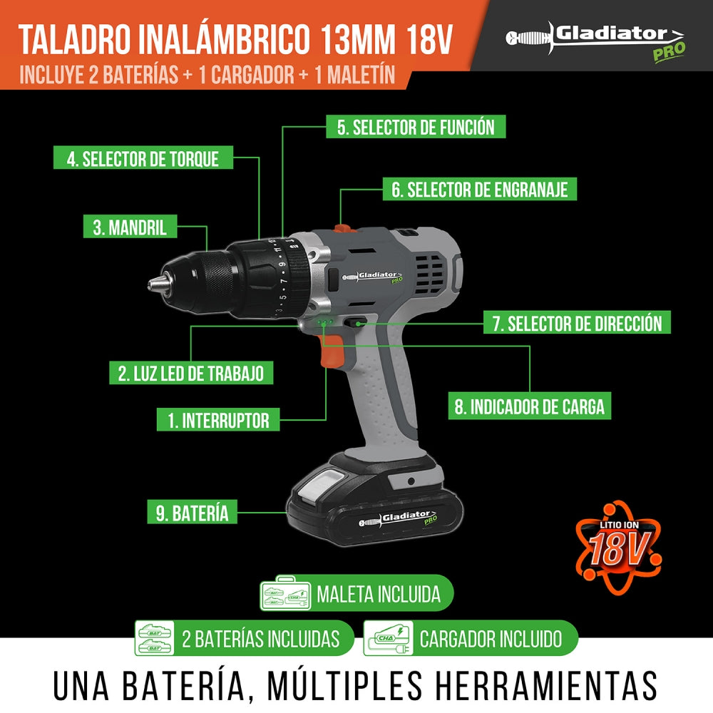 TALADRO INALAMBRICO 13mm 18v 2BAT TP813/1 K2