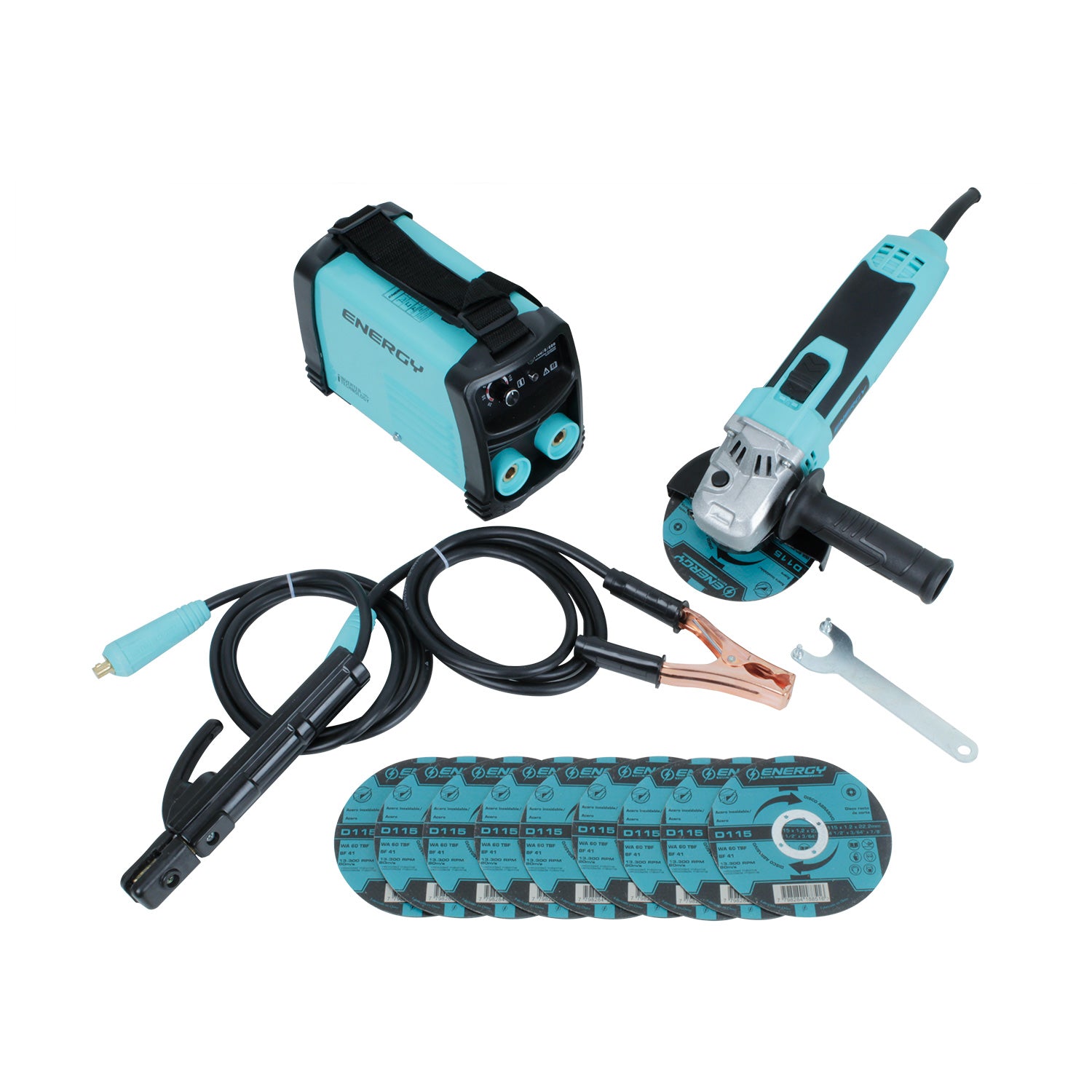 Kit Soldadora Inv Arco 140 Amp + Esmeril Angular + 10 Discos ENERGY