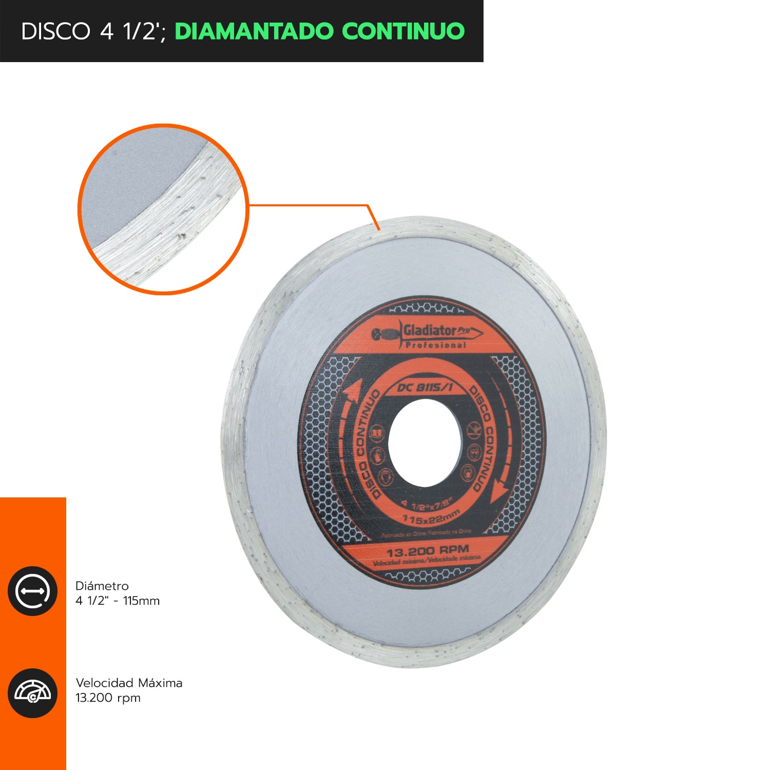 DISCO 4 1/2&#39;; DIAMANTADO CONTINUO DC8115/1