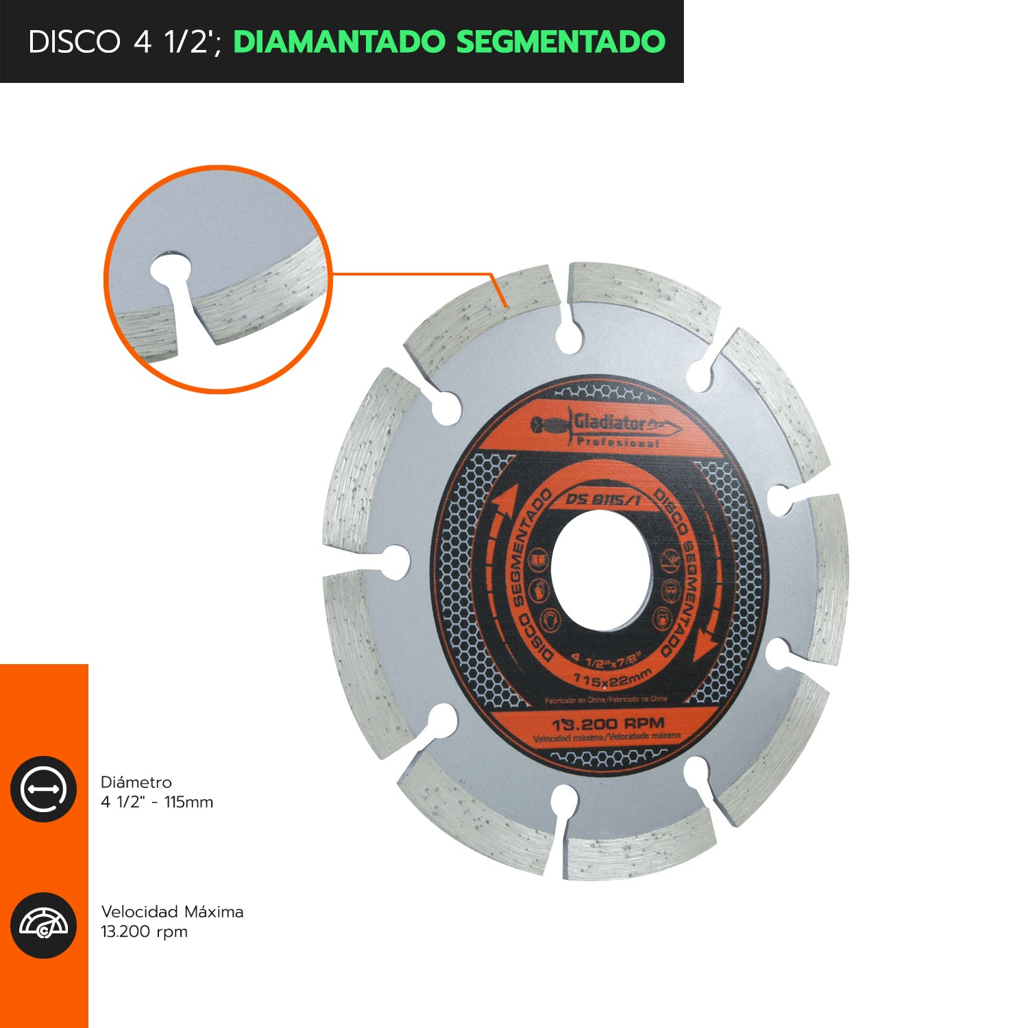 DISCO 4 1/2&#39;; DIAMANTADO SEGMENTADO DS8115/1