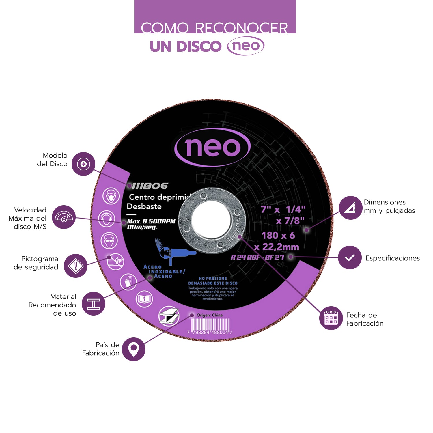 DISCO DESBASTE 7&#39;; x 6 x 22.2mm METAL 111806