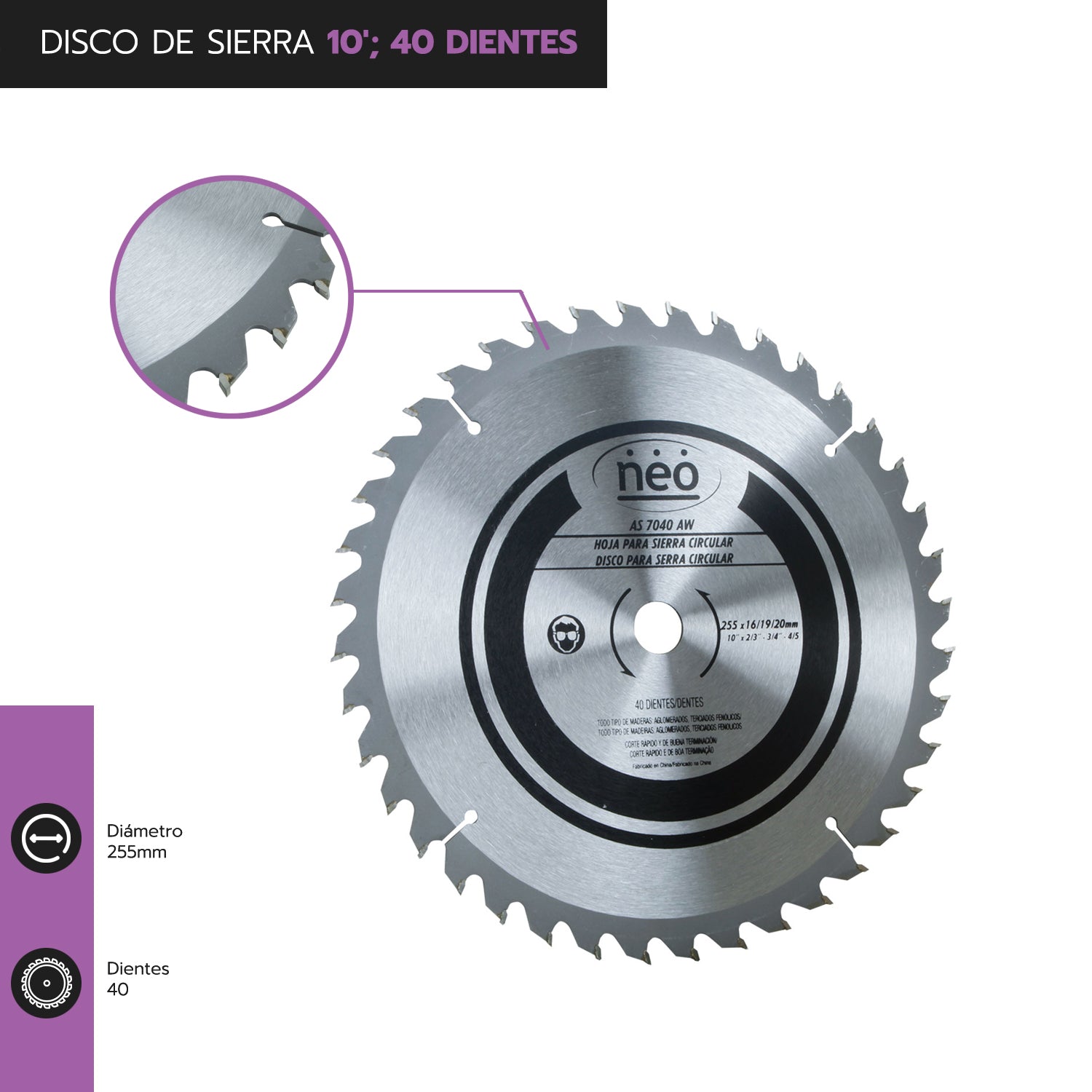 DISCO de SIERRA 10&#39;; 40 Dientes AS 7040 AW