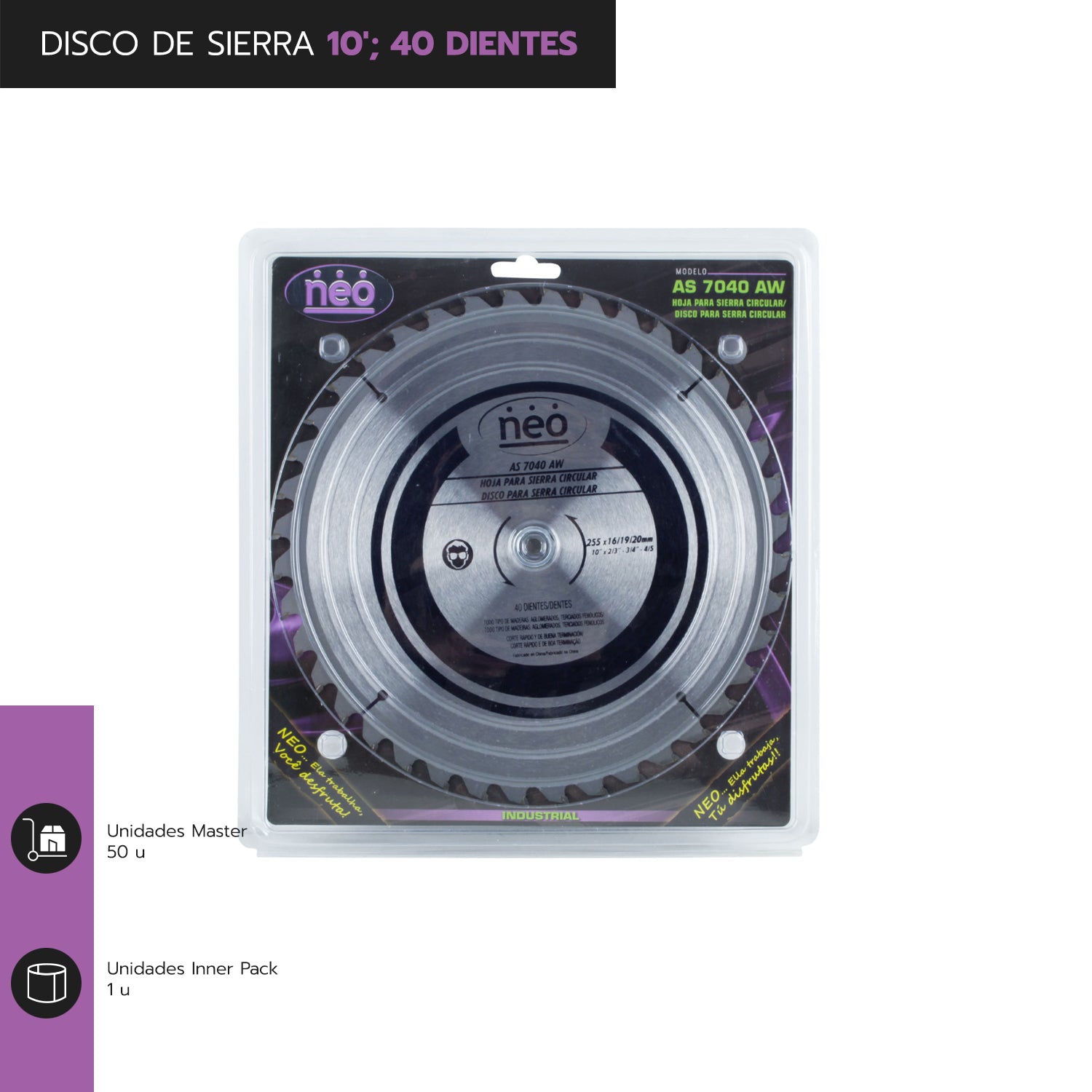 DISCO de SIERRA 10&#39;; 40 Dientes AS 7040 AW