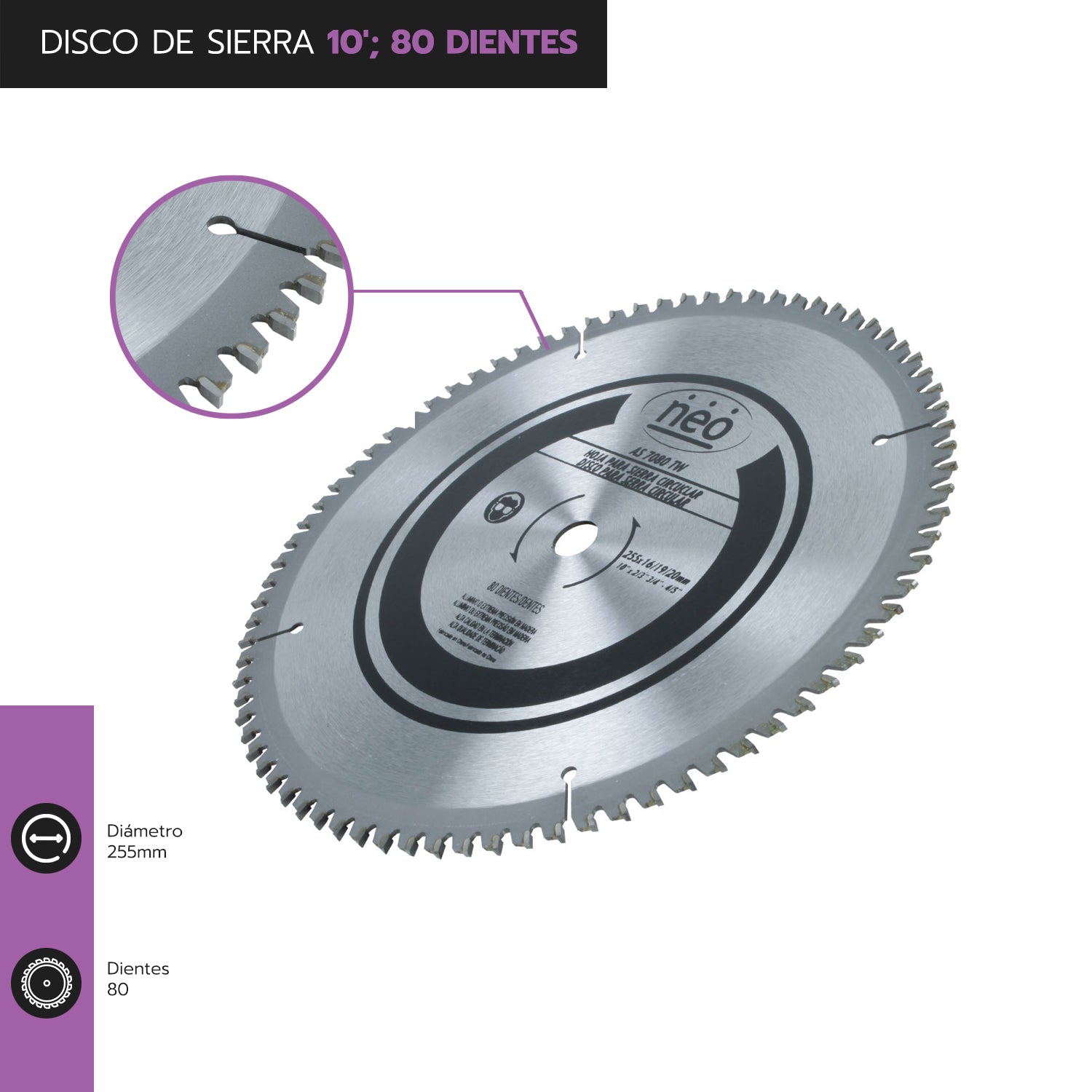 DISCO de SIERRA 10&#39;; 80 Dientes AS 7080 TW