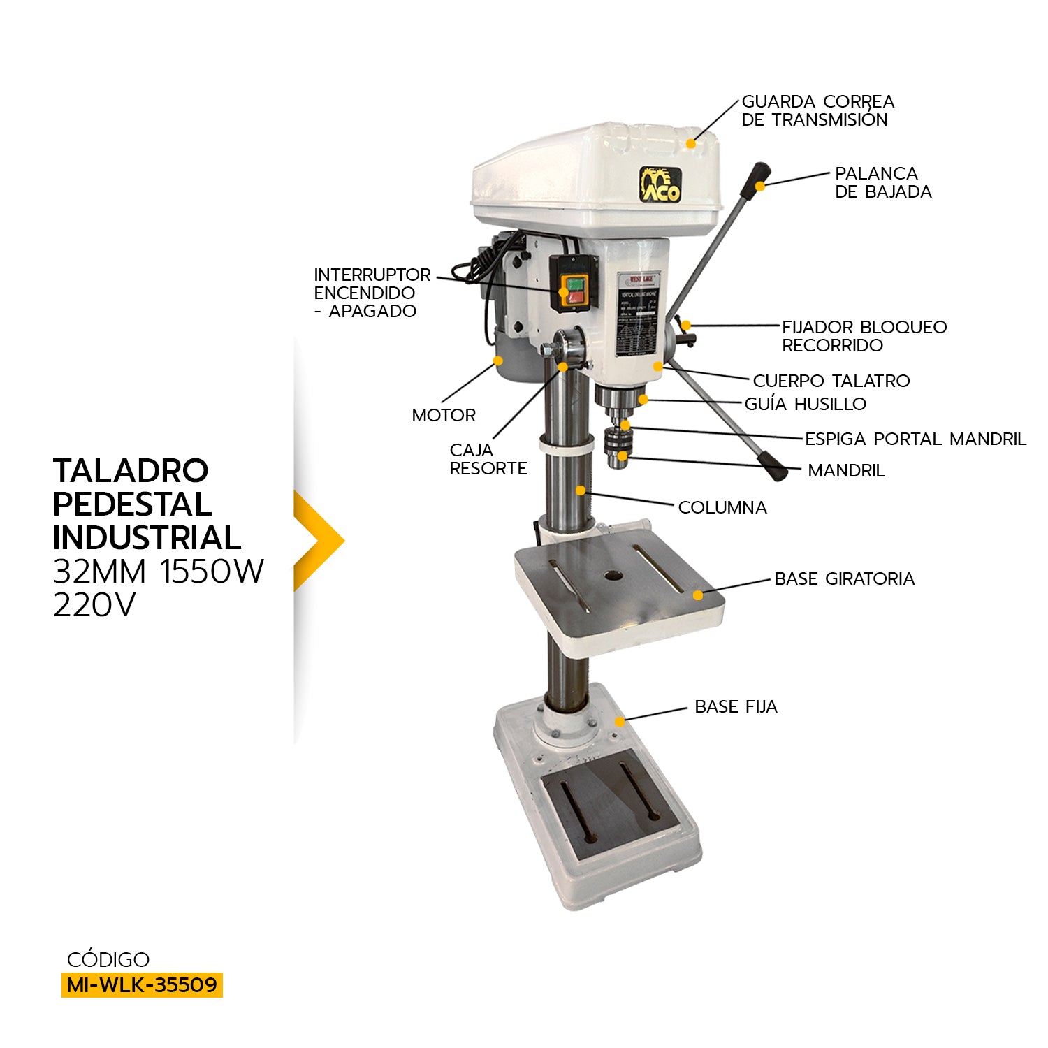 TALADRO PEDESTAL INDUSTRIAL 32mm 1500w 220V JZ-32