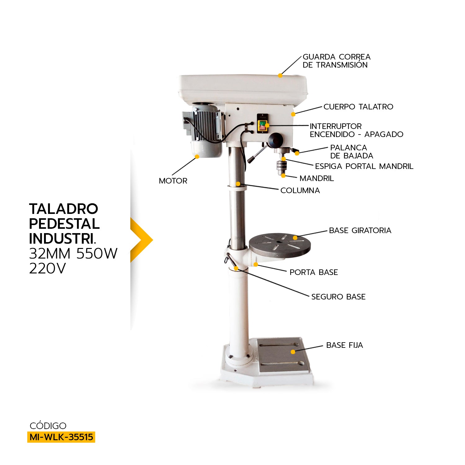 TALADRO PEDESTAL INDUSTRI. 32mm 550w 220V ZQD-4132