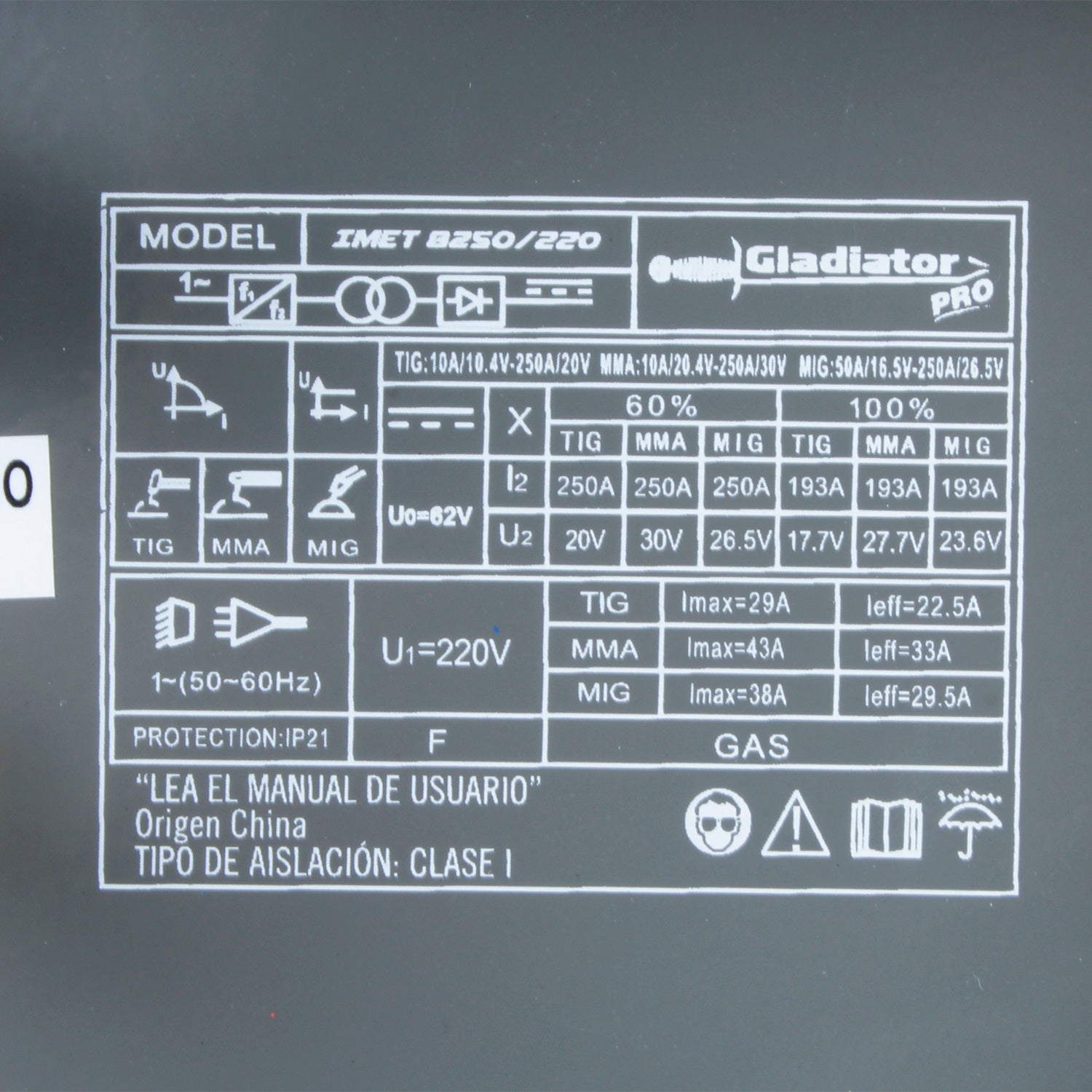 SOLDADORA MIG-ARCO Y TIG LIFT 250 amp IMET 8250