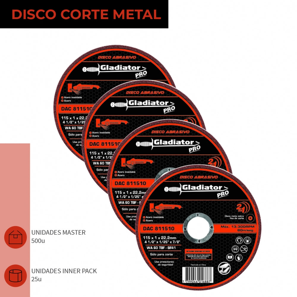 DISCO CORTE 4 1/2&#39;; X 1,0mm METAL/INOX DAC 811510
