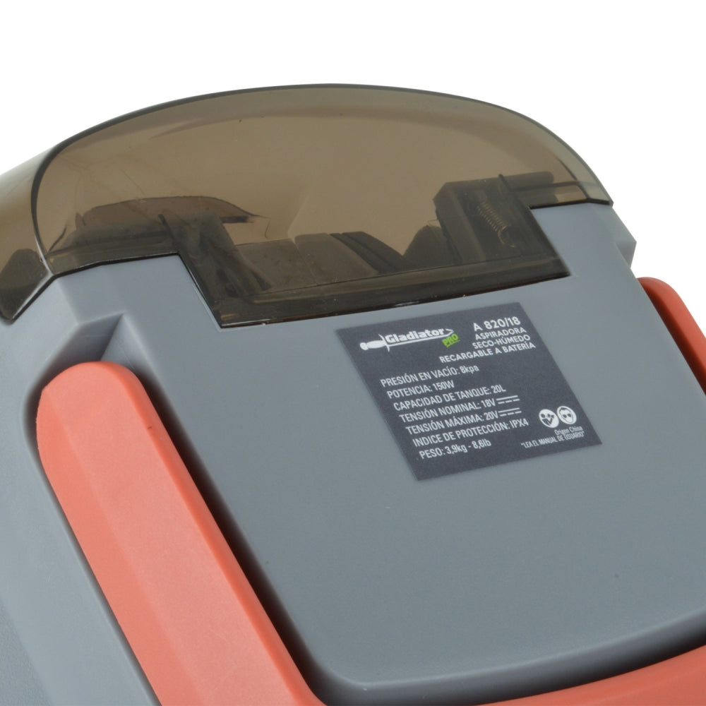 Aspiradora Inalámbrica 18V 20Ltrs + 1 Batería 4 AH + Cargador GLADIATOR
