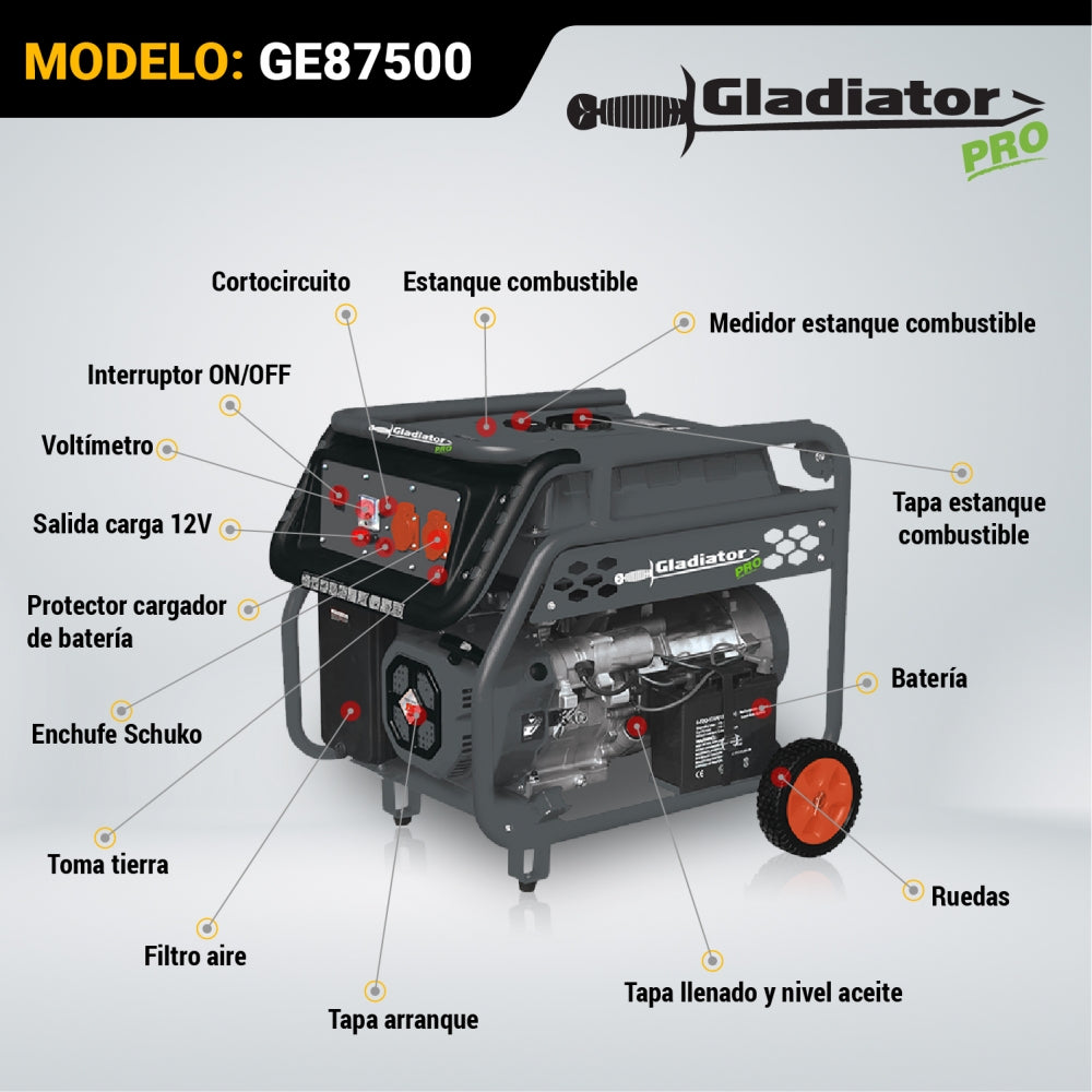 Generador Bencinero 6,3 KW 220 V GE87500/50