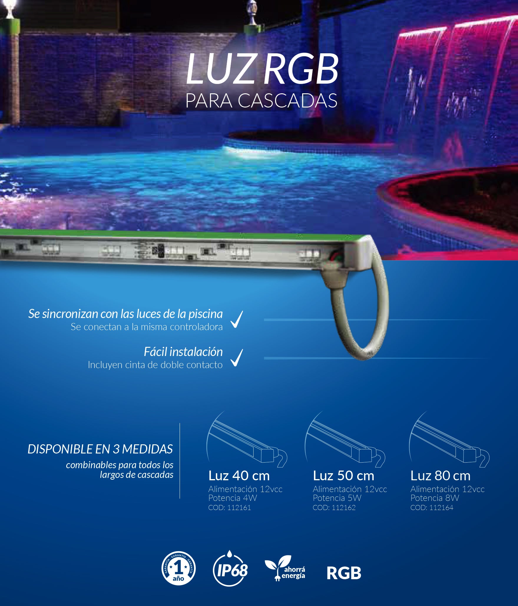 Luz LED RGB para Cascada 40CM 4W VULCANO