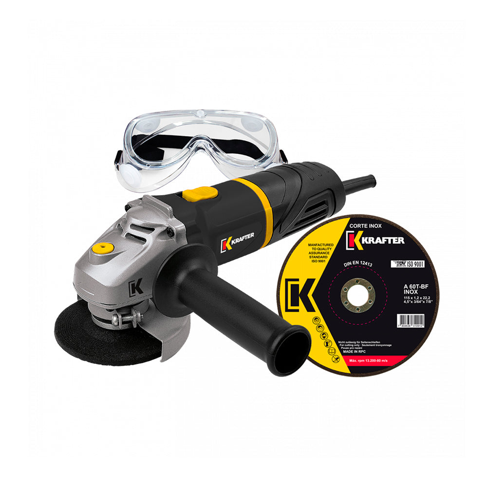 Pack Esmeril Madera + Lentes Seguridad + Discos Inox 4,5 KRAFTER