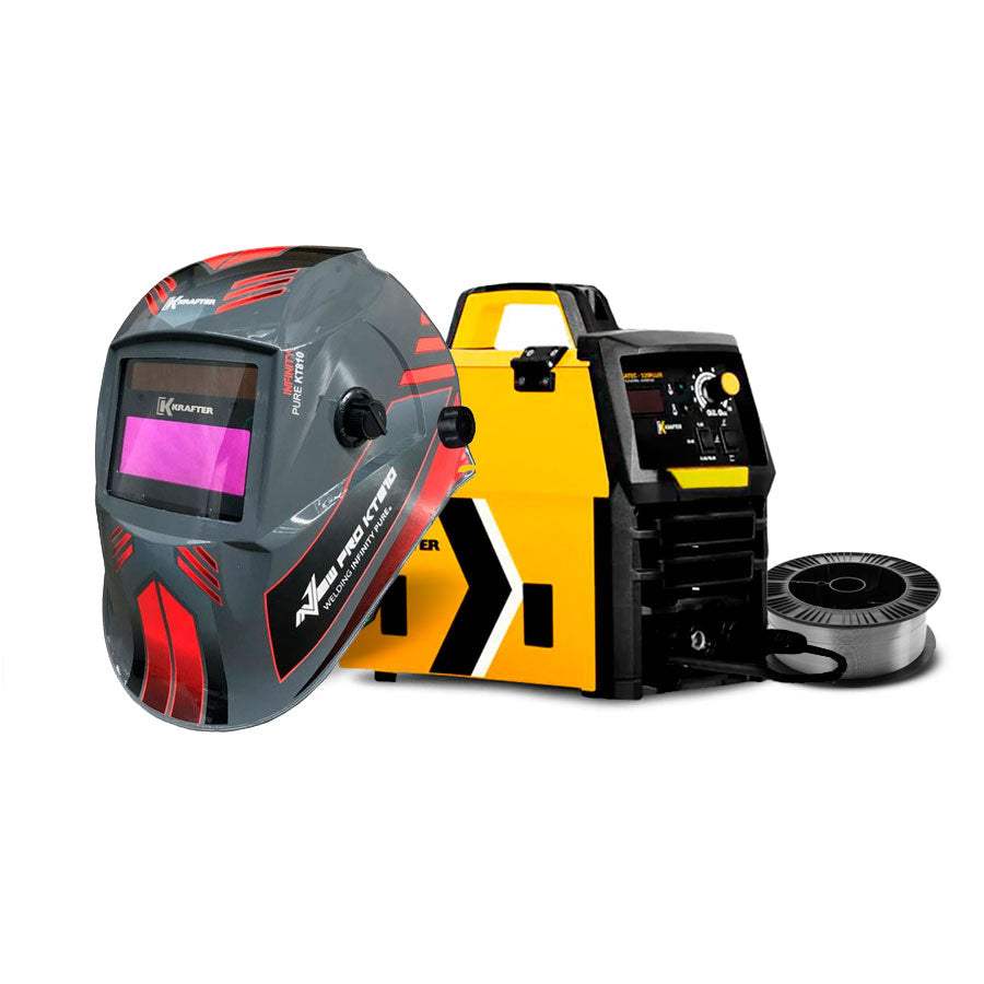 Pack Soldadora Multiproceso MEGATEC-120FLUX Krafter + Alambre Flux 1 kg 0.8 mm  + Máscara KT810