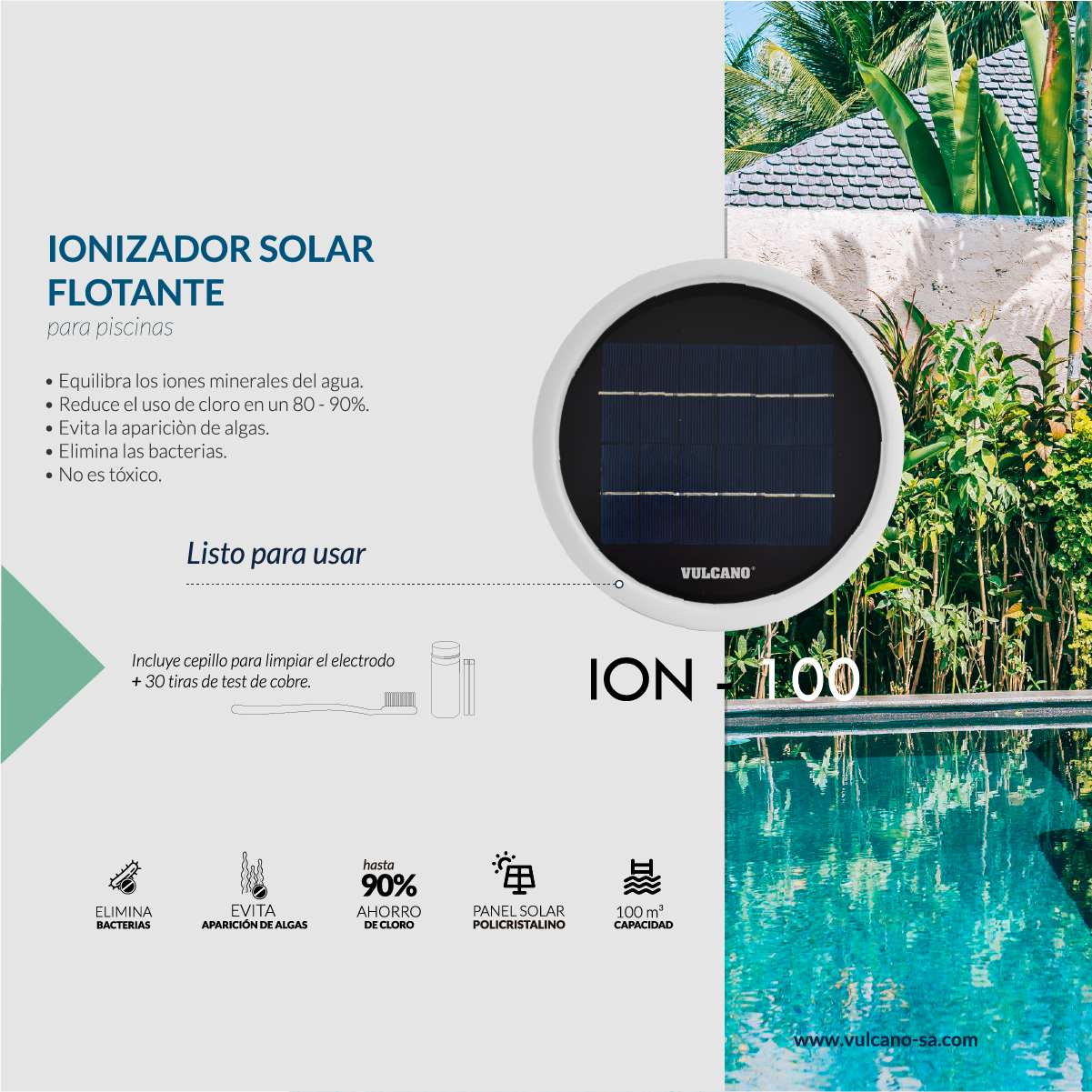 Ionizador Flotante hasta 100 M3 Celda Solar VULCANO