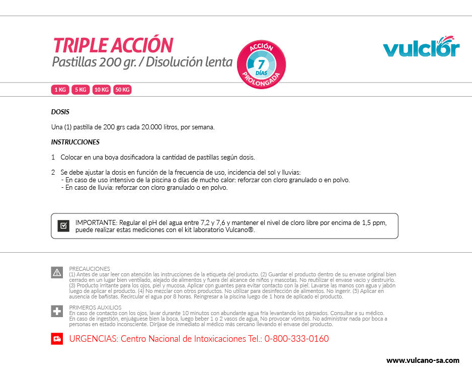 Tabletas Triple Accion Envase 1 Kg VULCANO